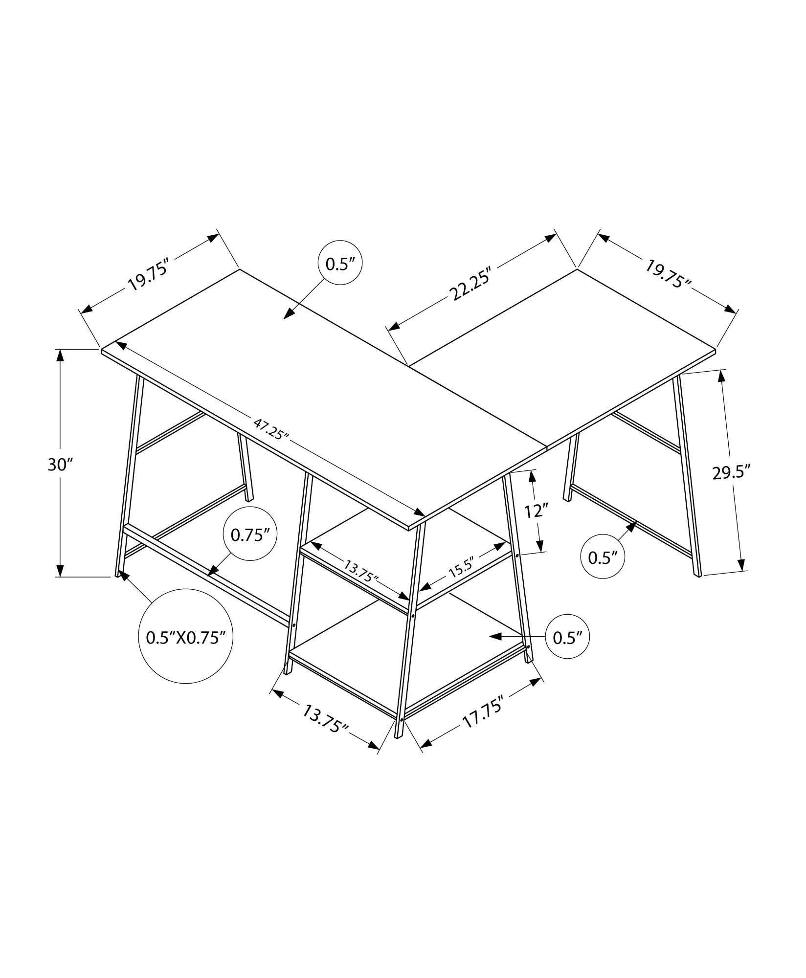 Computer Desk, Home Office, Corner, Storage Shelves, L Shape, Work, Laptop, Marble Look Laminate, Contemporary, Modern - Image 4