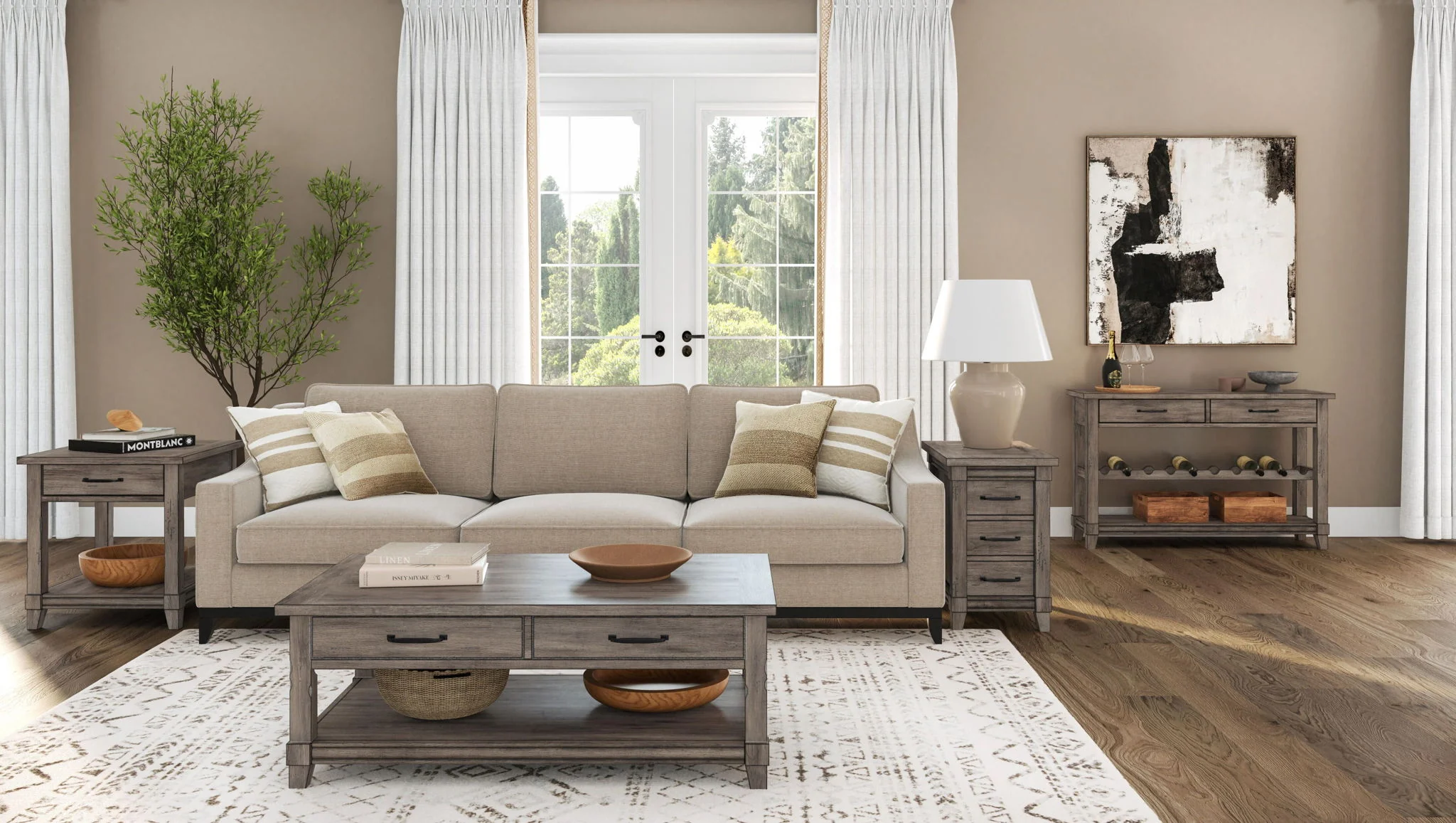 Console Table With Wine Bottle Storage Storage Drawers - Gray - Image 3
