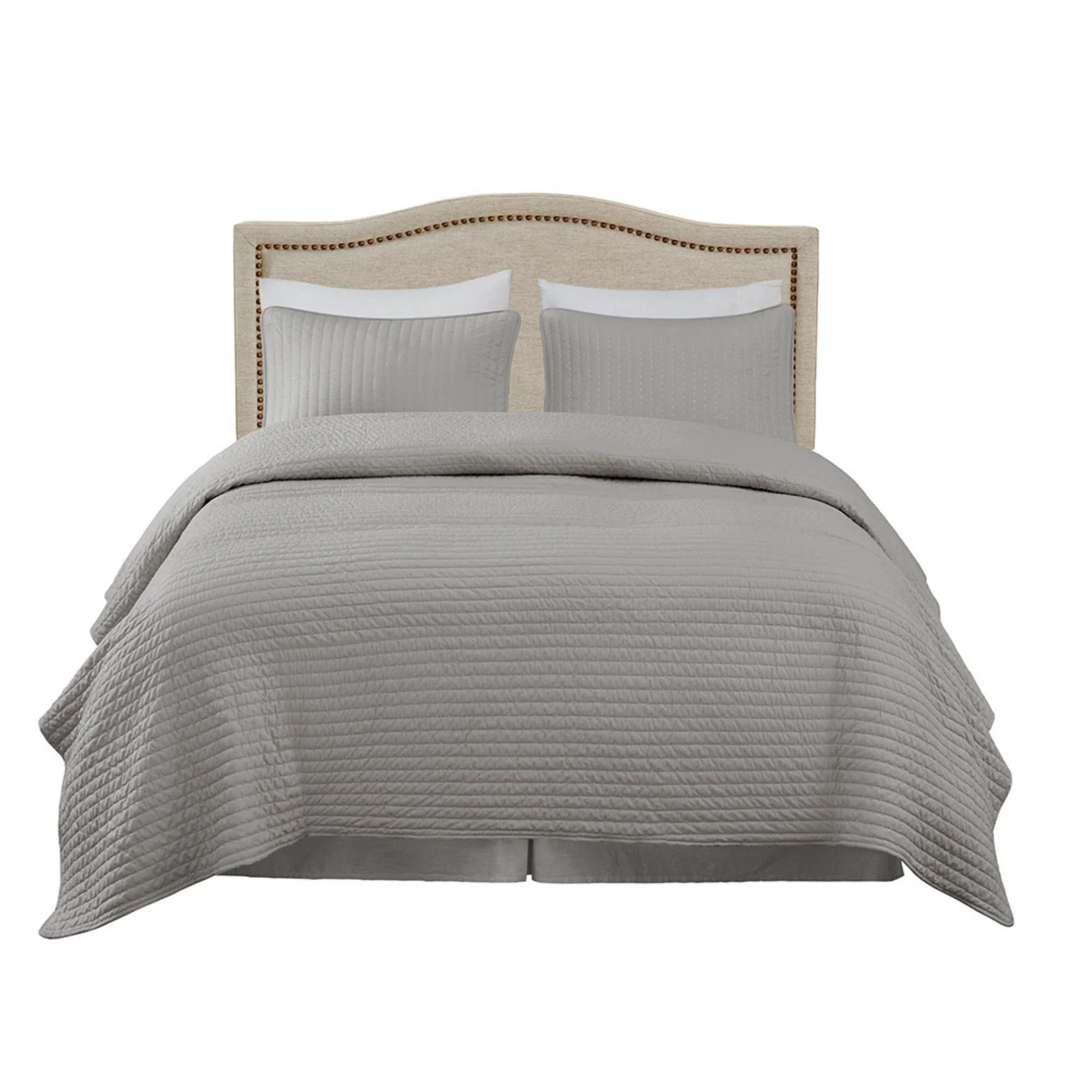 Elegant Panel Headboard With Copper Nailheads And Adjustable Metal Legs - Image 3