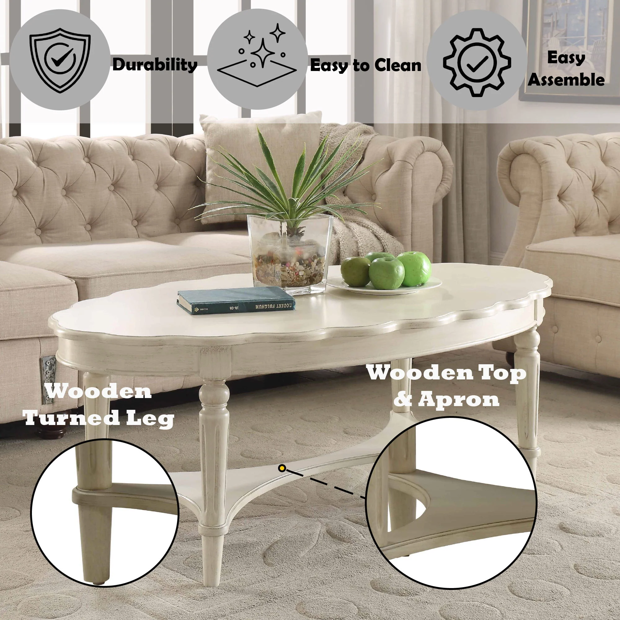 Fordon - French Antique Coffee Table - Ivory - Image 3