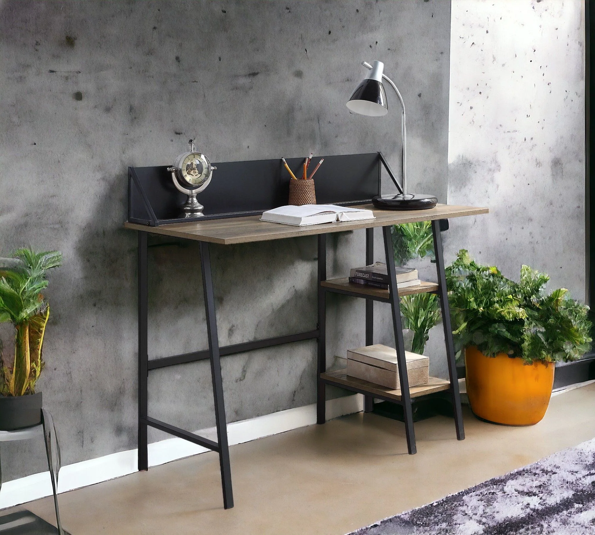 Garima - Legs Writing Desk - Rustic Oak / Black - Image 3