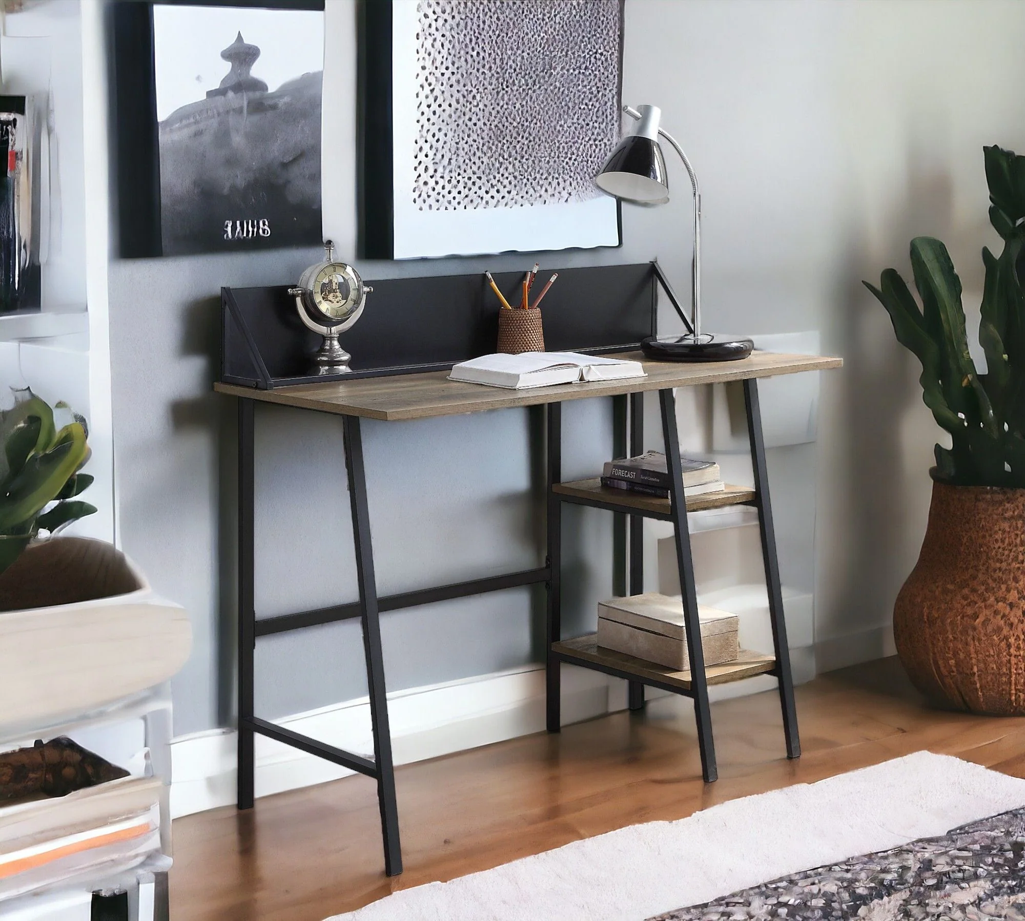 Garima - Legs Writing Desk - Rustic Oak / Black - Image 4