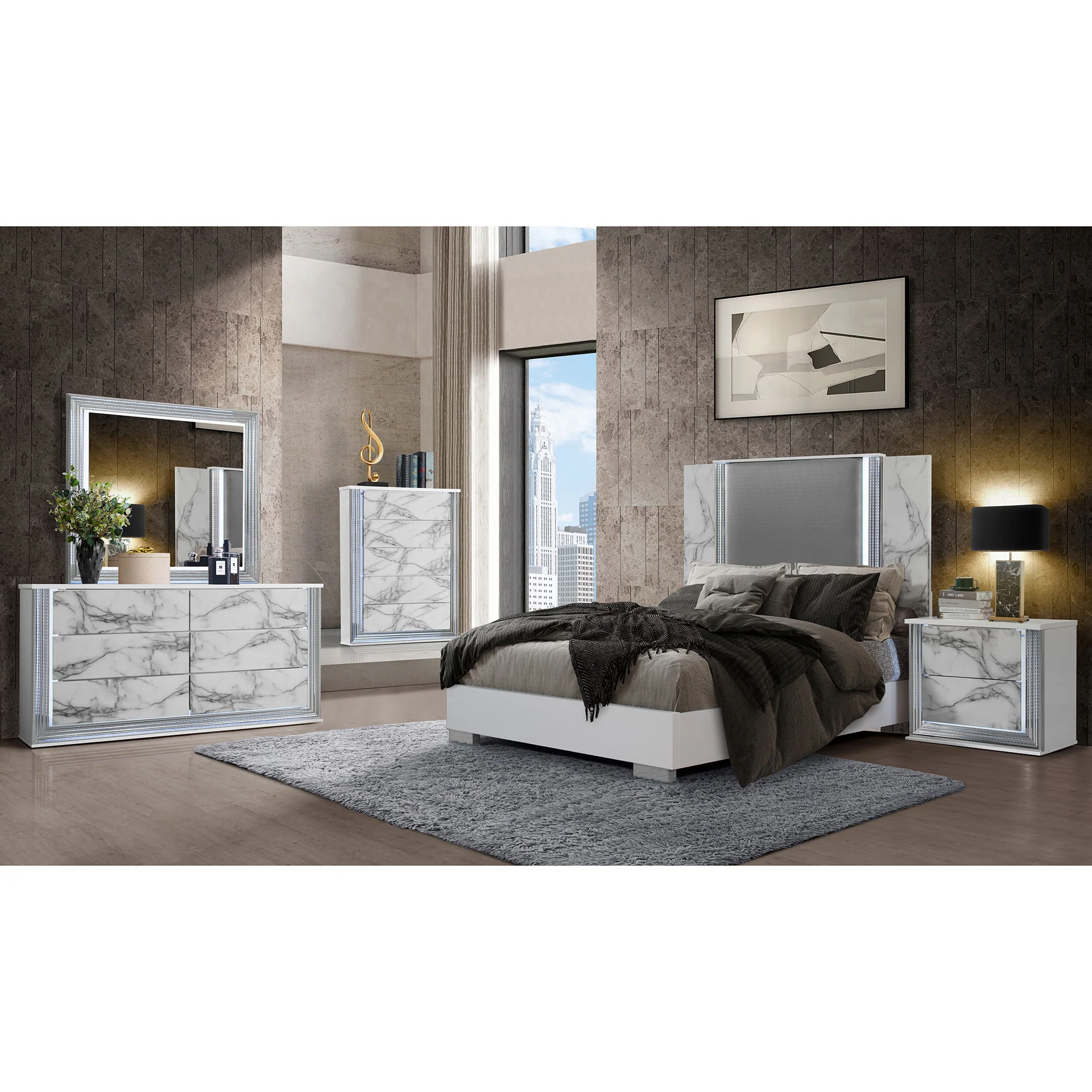 Moon - Marble Mirror With LED - White - Image 4