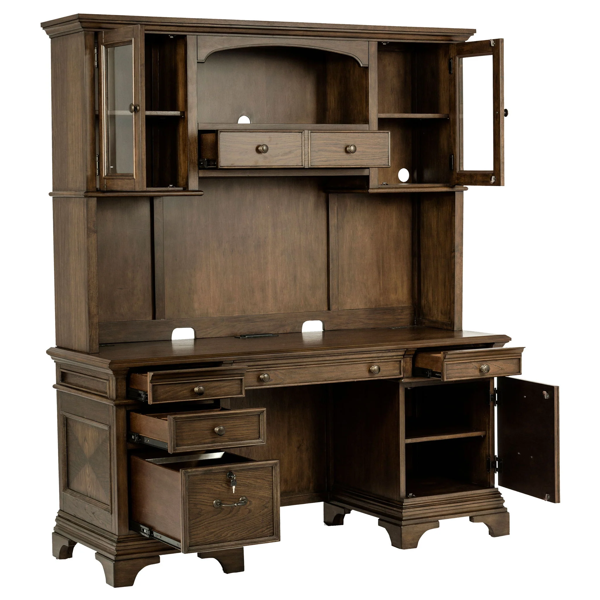 Stigham - 5 Drawer Credenza With Hutch - Oak - Image 4