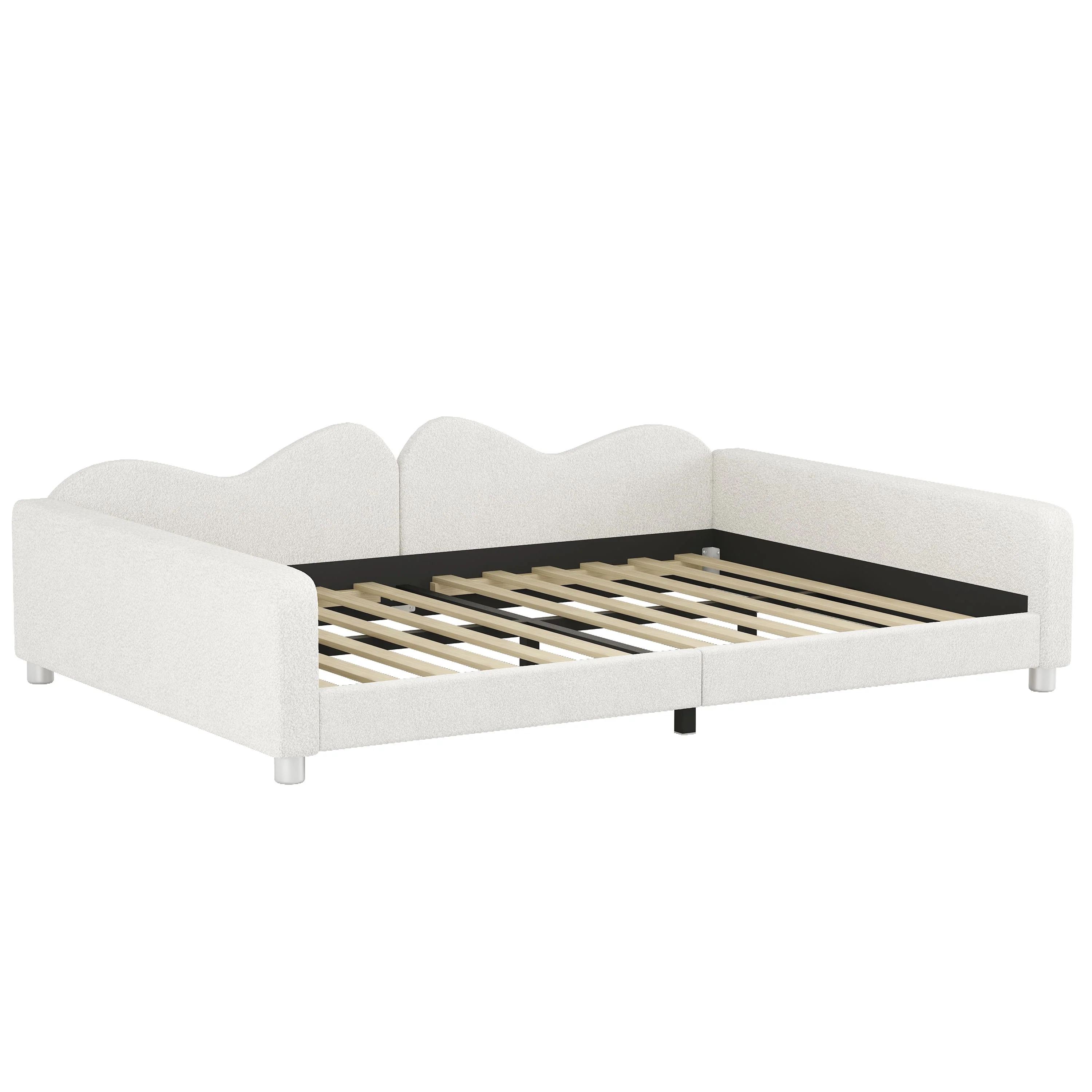 Upholstered Daybed, Sherpa Fabric Sofabed With Cloud-Shaped Backrest - Image 13